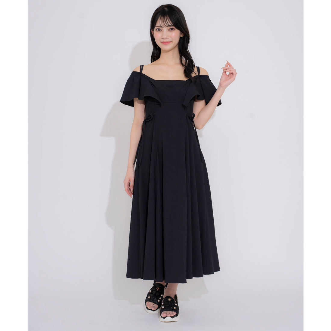 ノエラ NOELA 2WAYフリルサッカーワンピ （ブラック） ブラック