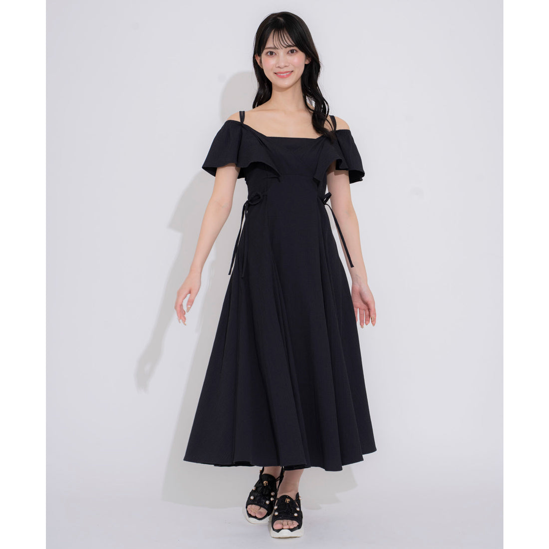 ノエラ NOELA 2WAYフリルサッカーワンピ （ブラック） ブラック