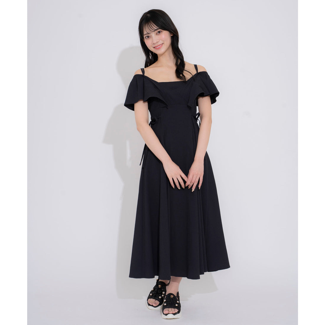 ノエラ NOELA 2WAYフリルサッカーワンピ （ブラック） ブラック