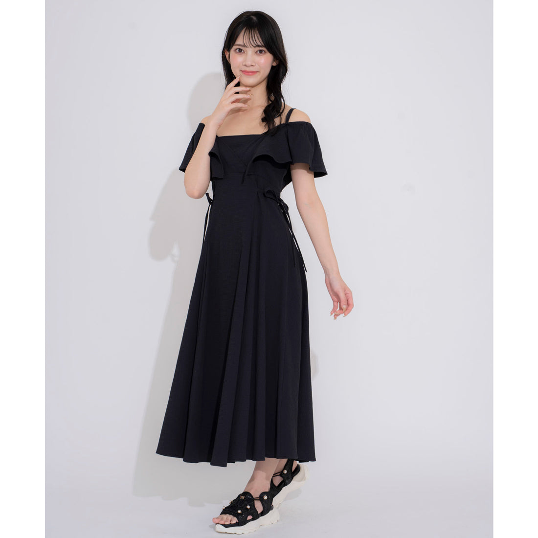 ノエラ NOELA 2WAYフリルサッカーワンピ （ブラック） ブラック