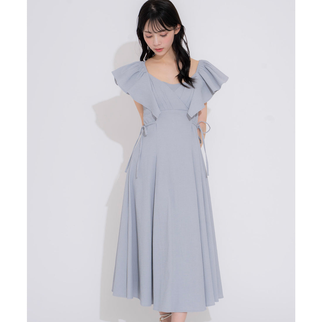 ノエラ NOELA 2WAYフリルサッカーワンピ （サックス） サックス