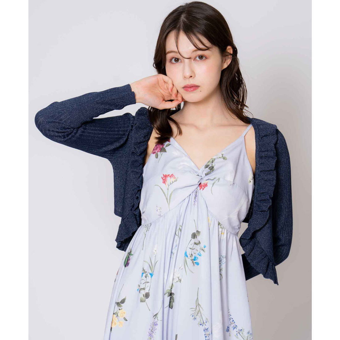 ノエラ NOELA シアーフリルカーディガン （ネイビー） ネイビー