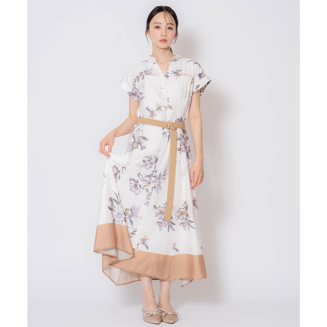 ノエラ Noela 【15周年】スカーフ柄シャツワンピース （ベージュ） ベージュ