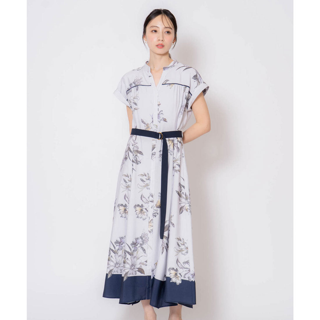 ノエラ Noela 【15周年】スカーフ柄シャツワンピース （サックス） サックス