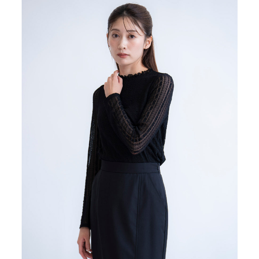 ノエラ NOELA シアーレースカットソー （ブラック） ブラック