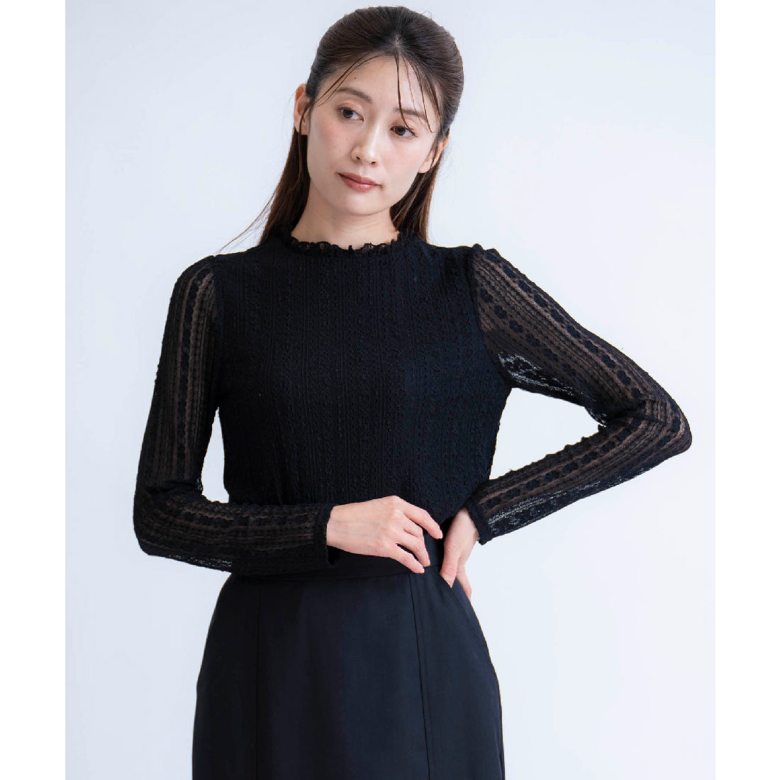 ノエラ NOELA シアーレースカットソー （ブラック） ブラック