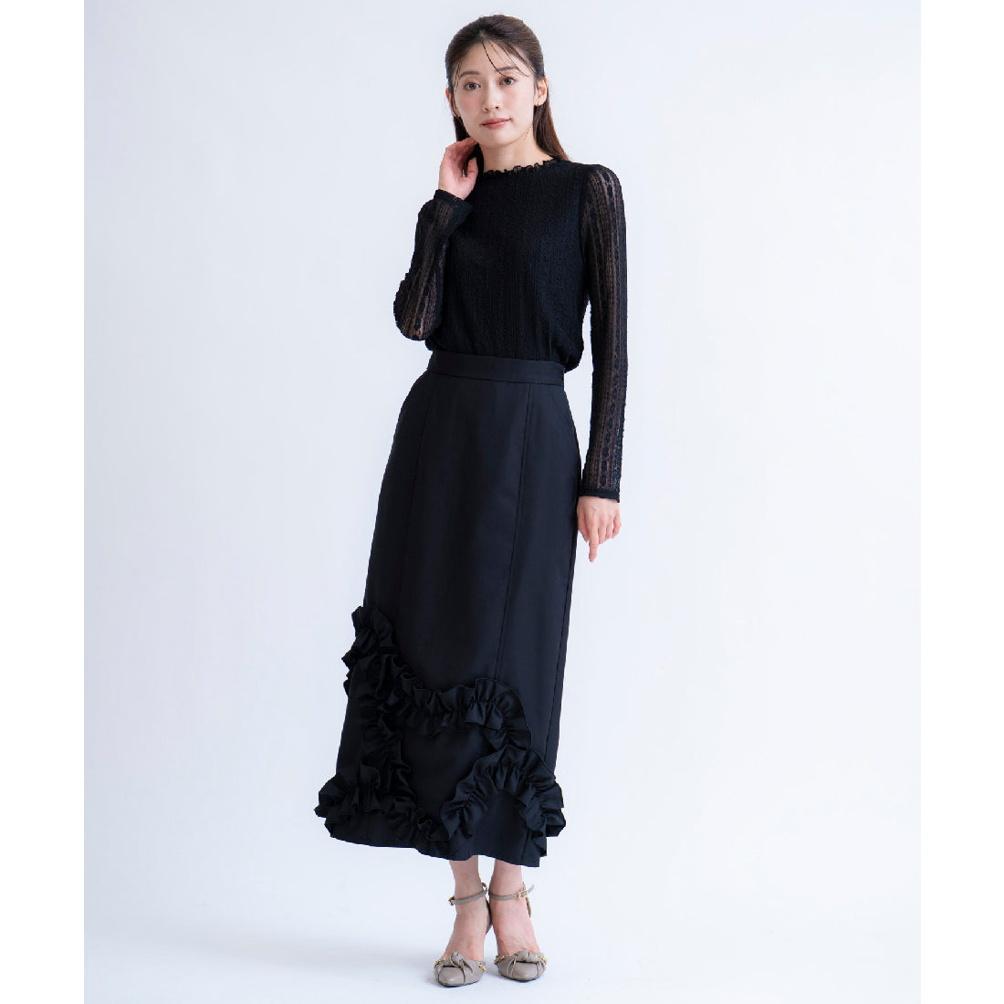 ノエラ NOELA シアーレースカットソー （ブラック） ブラック