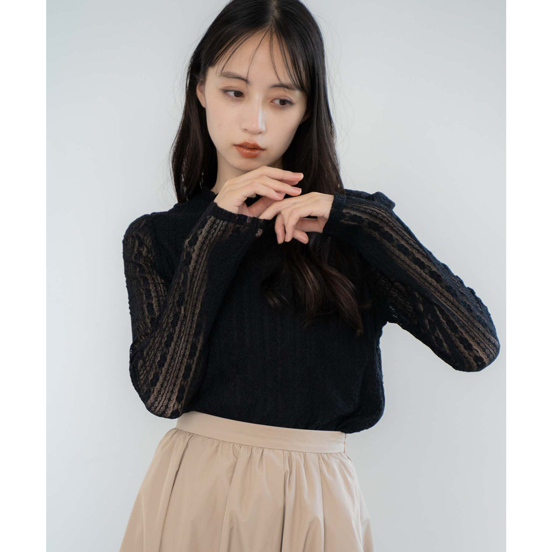 ノエラ NOELA シアーレースカットソー （ブラック） ブラック