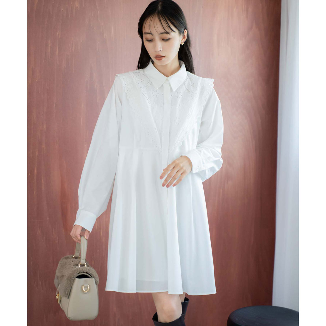 ノエラ NOELA エンブロイダリーミニシャツワンピース （オフホワイト） オフホワイト