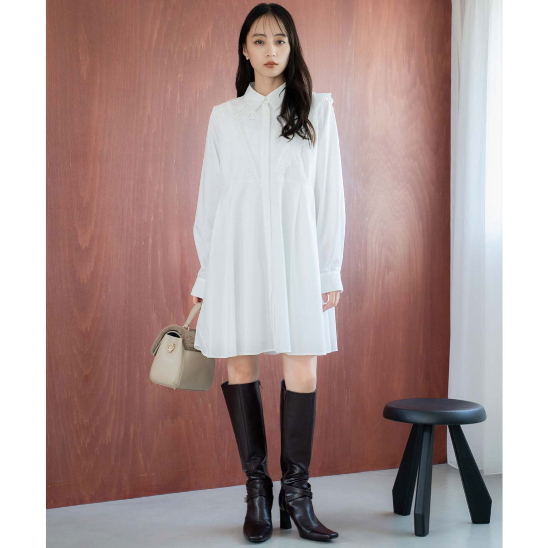 ノエラ NOELA エンブロイダリーミニシャツワンピース （オフホワイト） オフホワイト