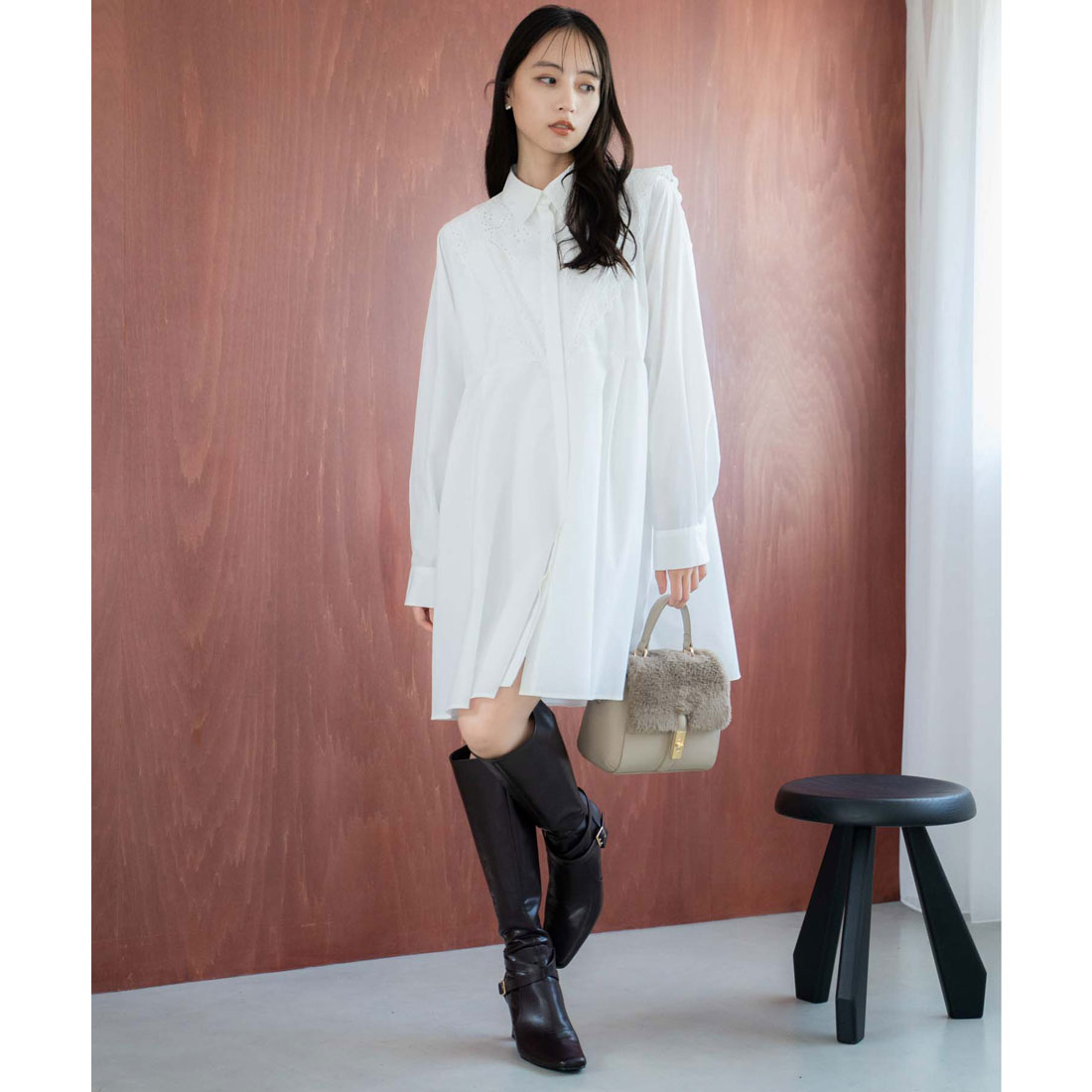 ノエラ NOELA エンブロイダリーミニシャツワンピース （オフホワイト） オフホワイト