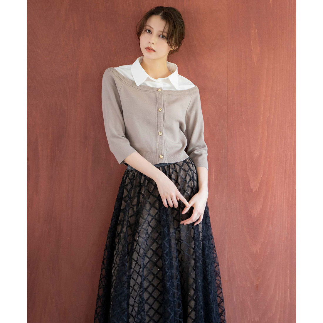 ノエラ NOELA チェックチュールスタッズスカート （ブラック） ブラック