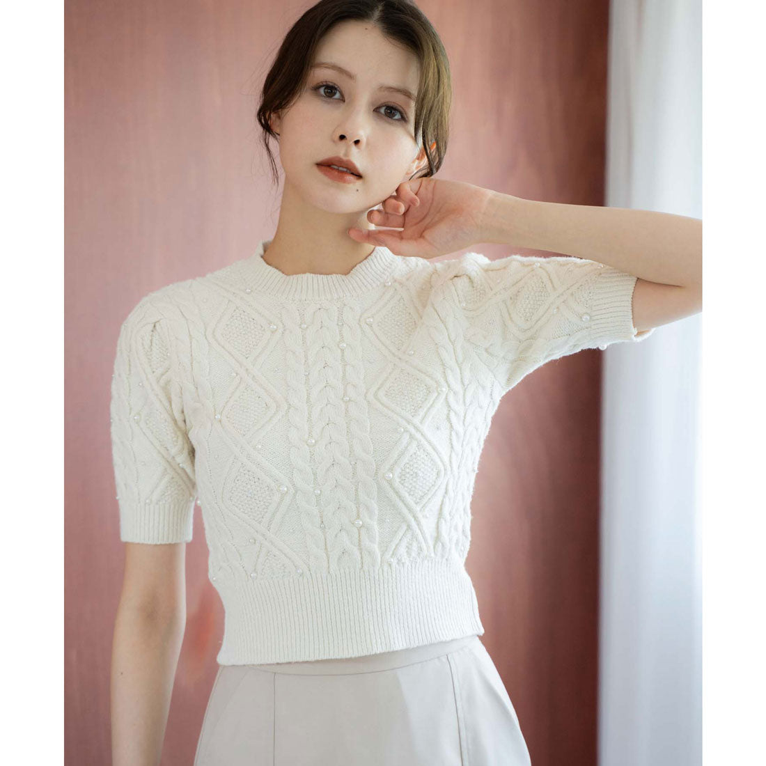 ノエラ NOELA ケーブルパールニット （オフホワイト） オフホワイト