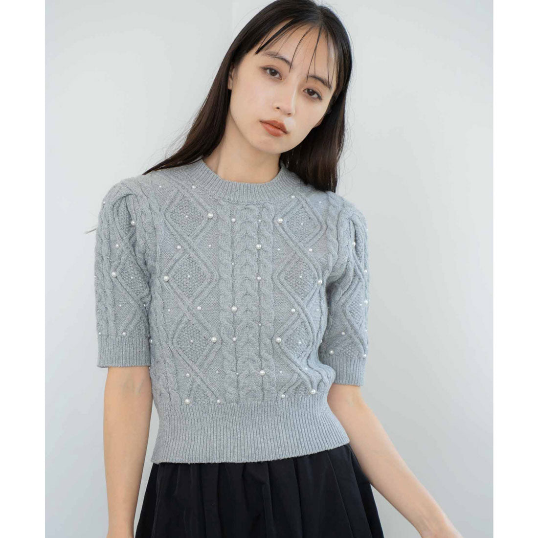 ノエラ NOELA ケーブルパールニット （グレー） グレー