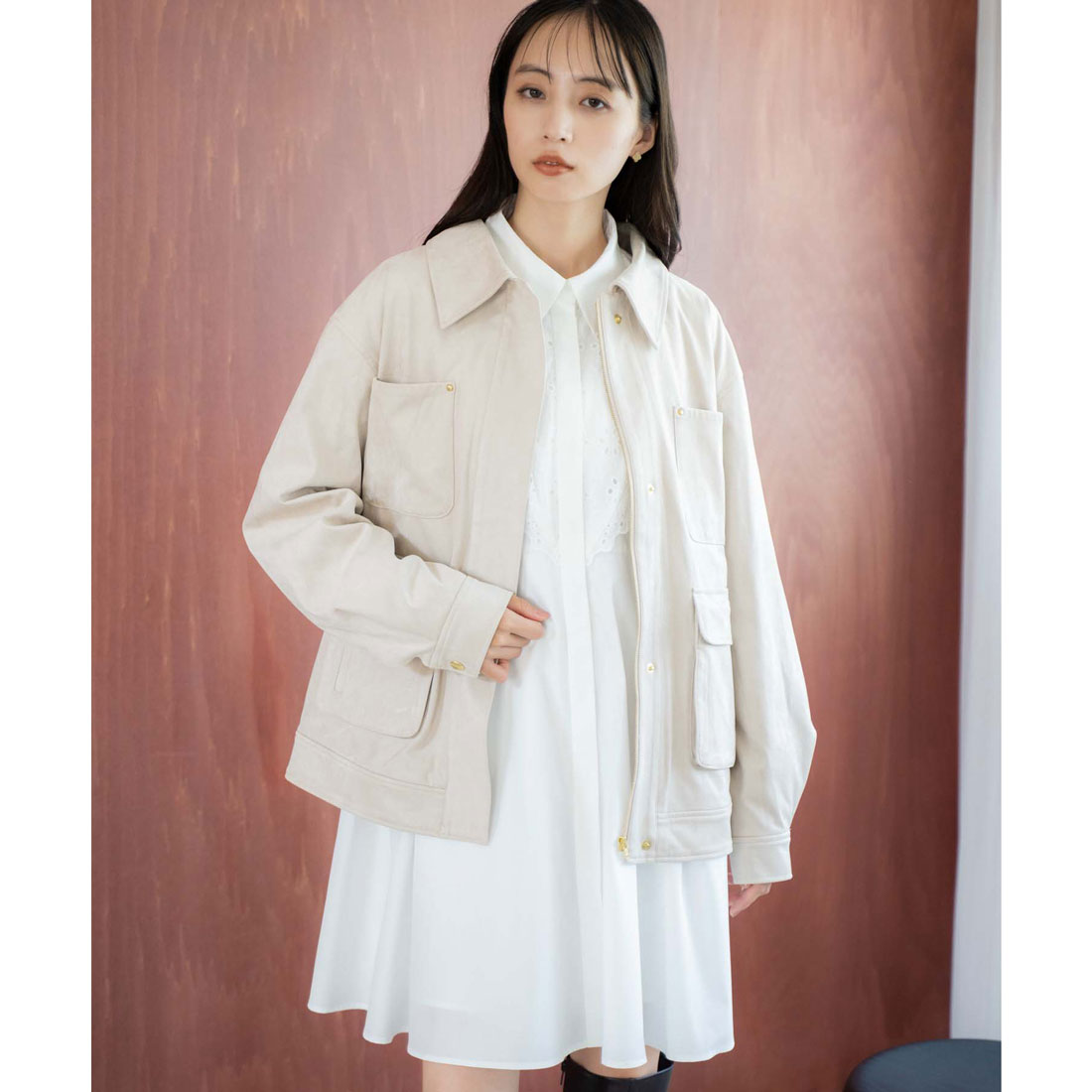 ノエラ NOELA フェイクスエードワークジャケット （ベージュ） ベージュ