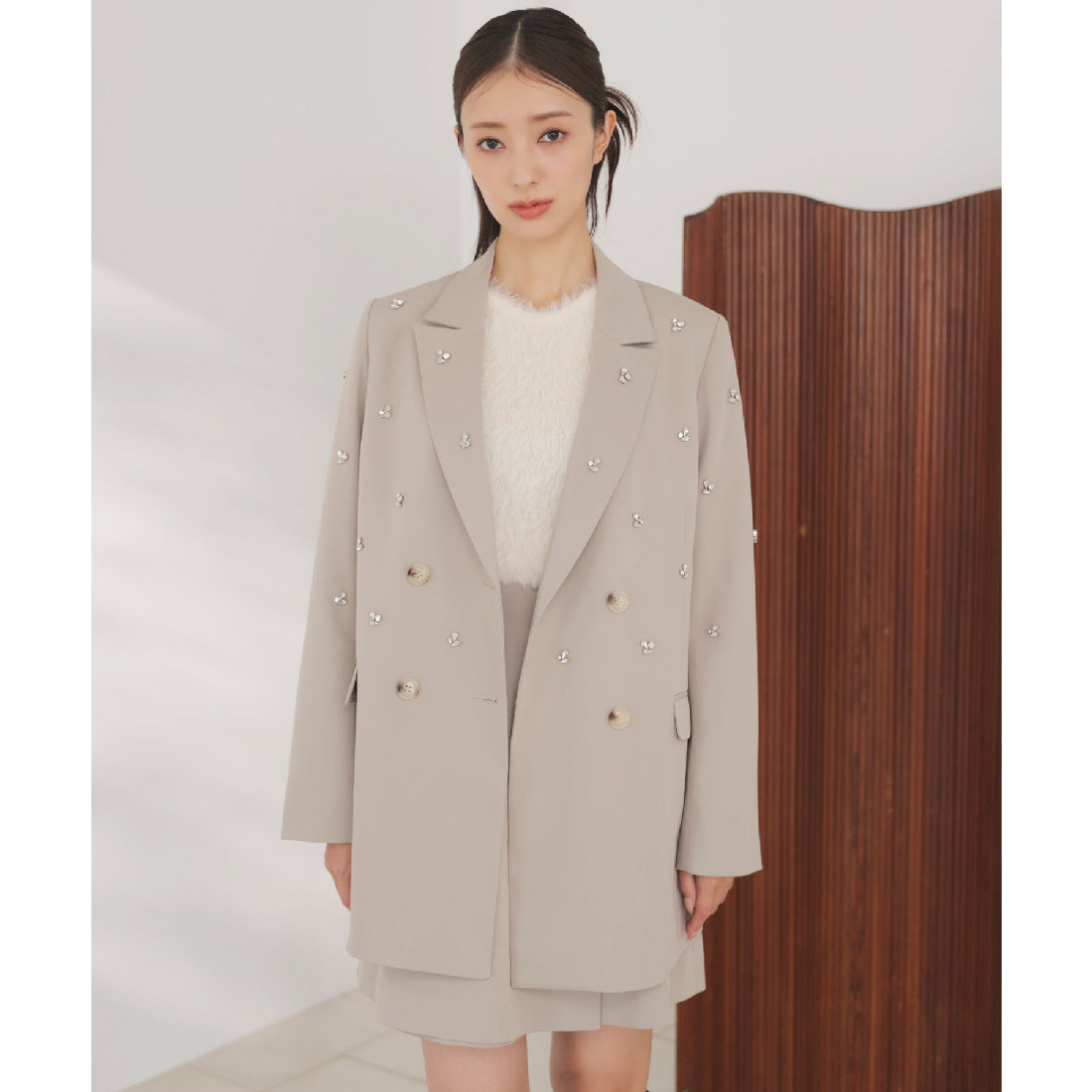 ノエラ NOELA ビジューダブルジャケット （ベージュ） ベージュ