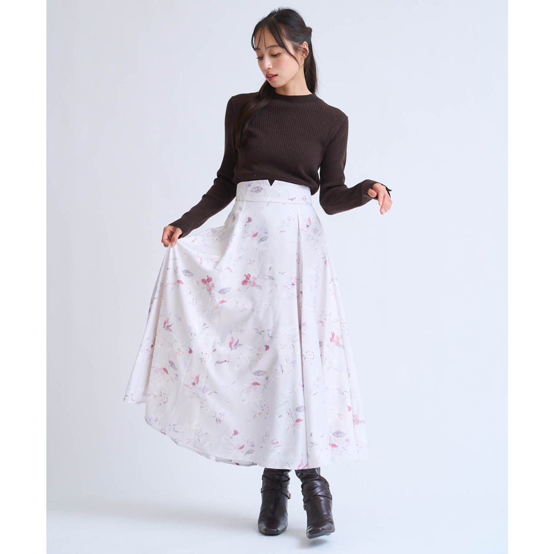 ノエラ Noela 袖パールリブニット （チャ） チャ