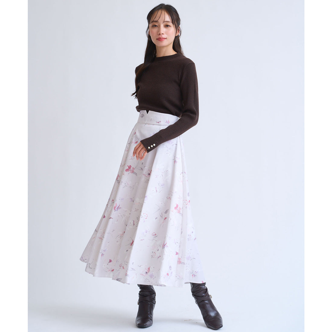 ノエラ Noela 袖パールリブニット （チャ） チャ