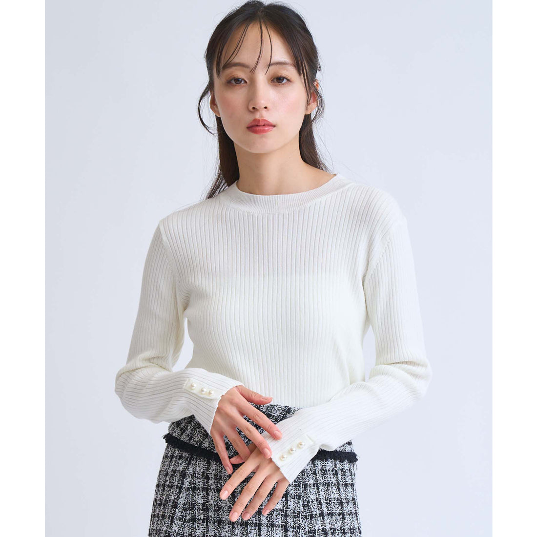 ノエラ Noela 袖パールリブニット （オフホワイト） オフホワイト