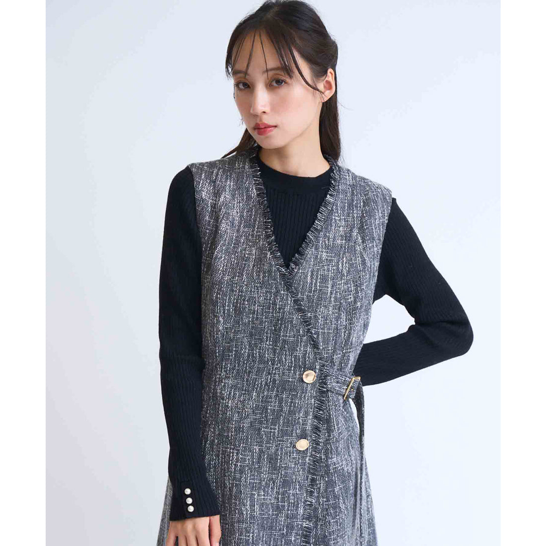 ノエラ Noela 袖パールリブニット （ブラック） ブラック