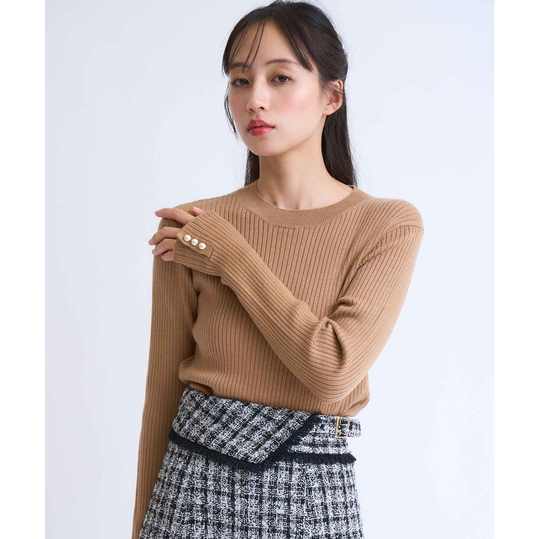 ノエラ Noela 袖パールリブニット （マスタード） マスタード