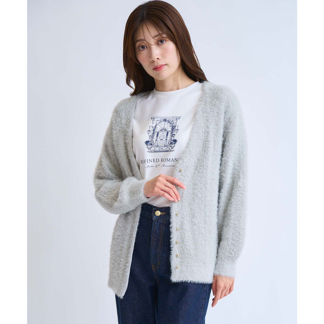 ノエラ NOELA  フェザーラメ柄編みカーディガン （グレー） グレー