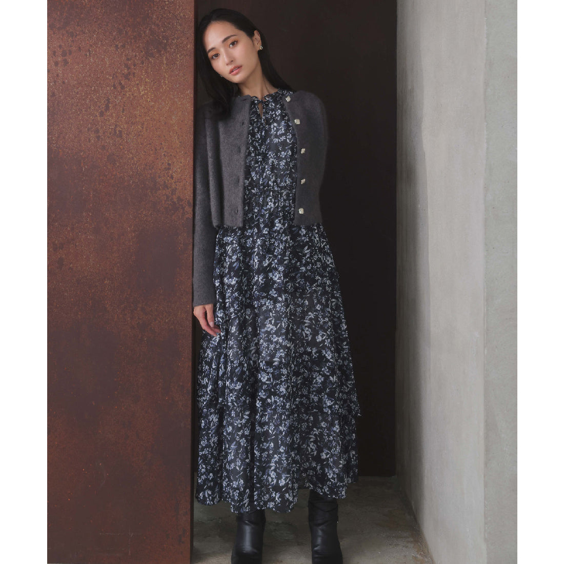 ノエラ NOELA  タイニーフラワードビードットワンピース （ブラック） ブラック