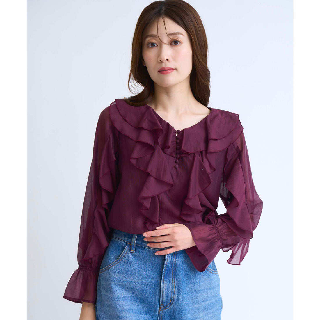 ノエラ NOELA  ラッフルフリルブラウス （ボルドー） ボルドー