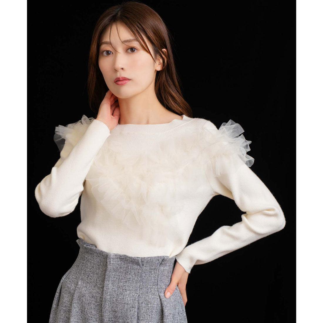 ノエラ NOELA  チュールフリルドッキングニット （オフホワイト） オフホワイト