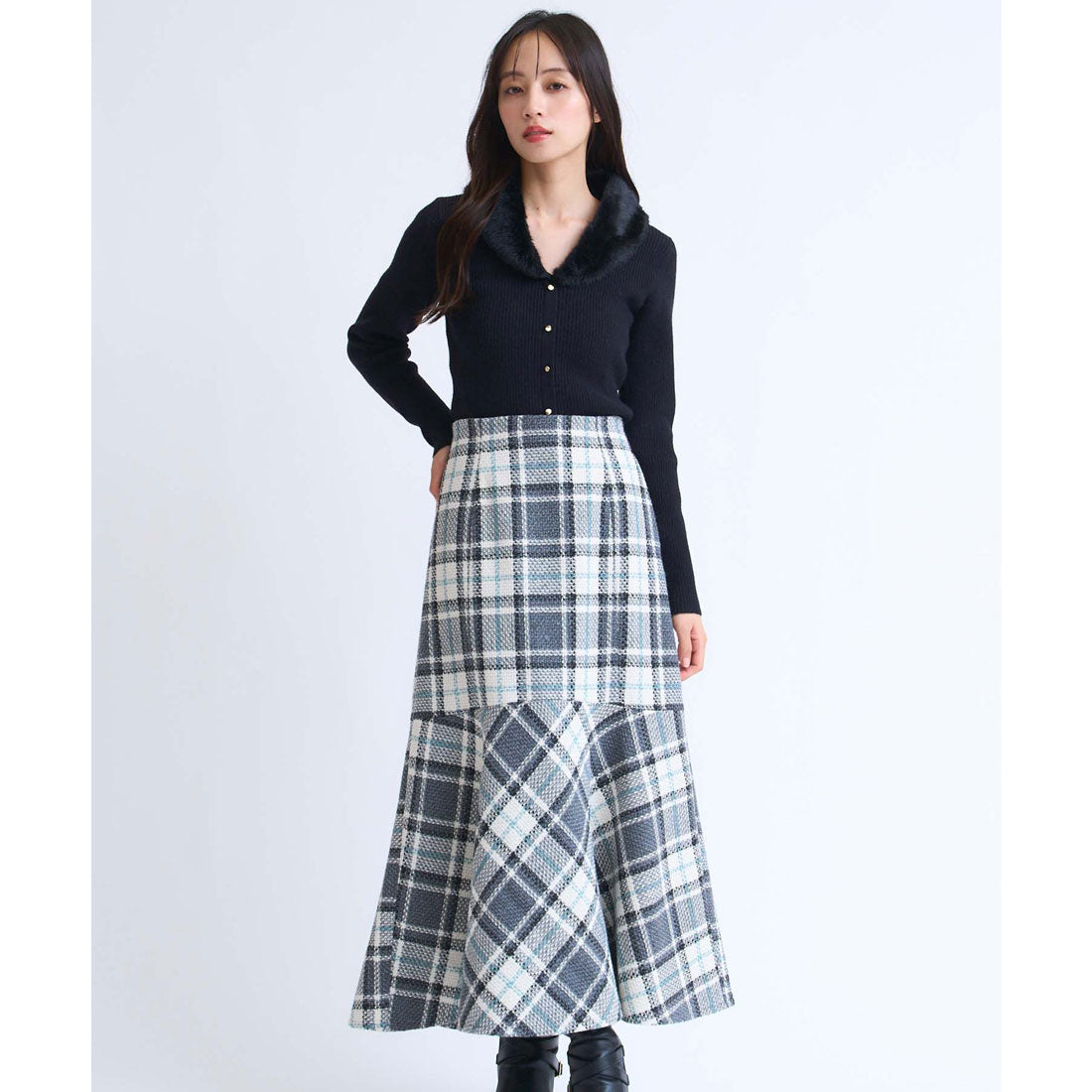 ノエラ NOELA  チェックマーメイドスカート （グレー） グレー