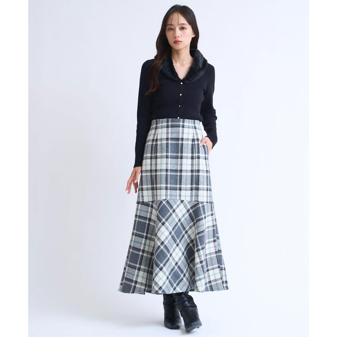 ノエラ NOELA  チェックマーメイドスカート （グレー） グレー
