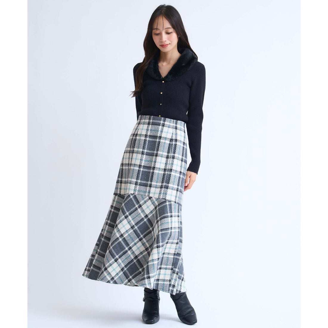 ノエラ NOELA  チェックマーメイドスカート （グレー） グレー