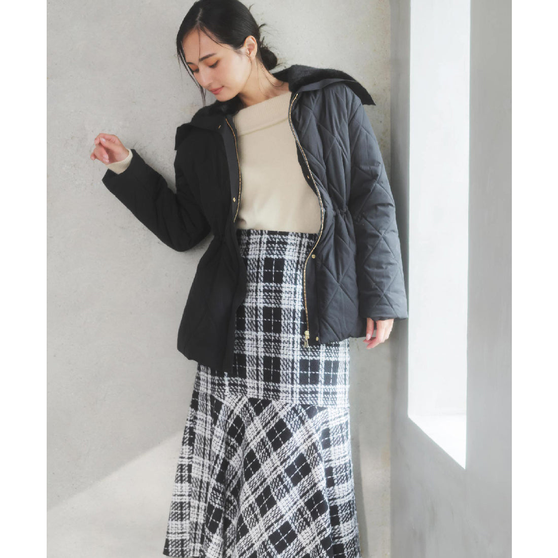 ノエラ NOELA  チェックマーメイドスカート （ブラック） ブラック