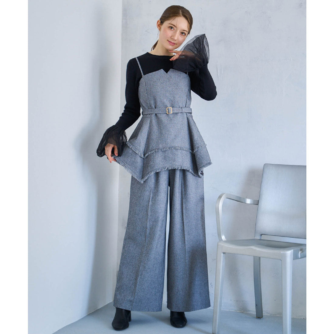 ノエラ NOELA  ツイードワイドパンツ （ブラック） ブラック