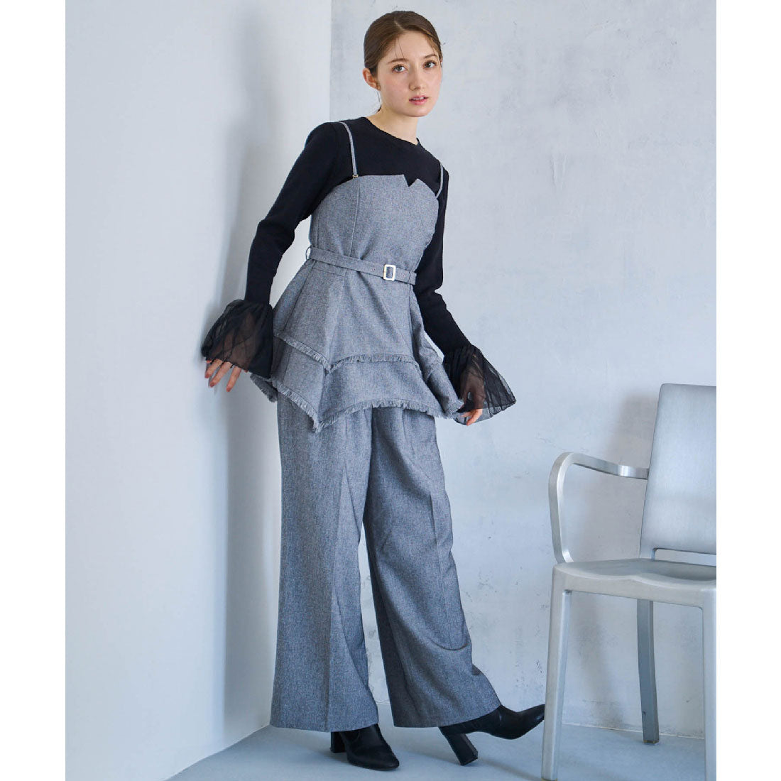 ノエラ NOELA  ツイードワイドパンツ （ブラック） ブラック