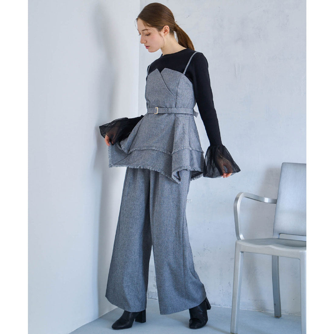 ノエラ NOELA  ツイードワイドパンツ （ブラック） ブラック