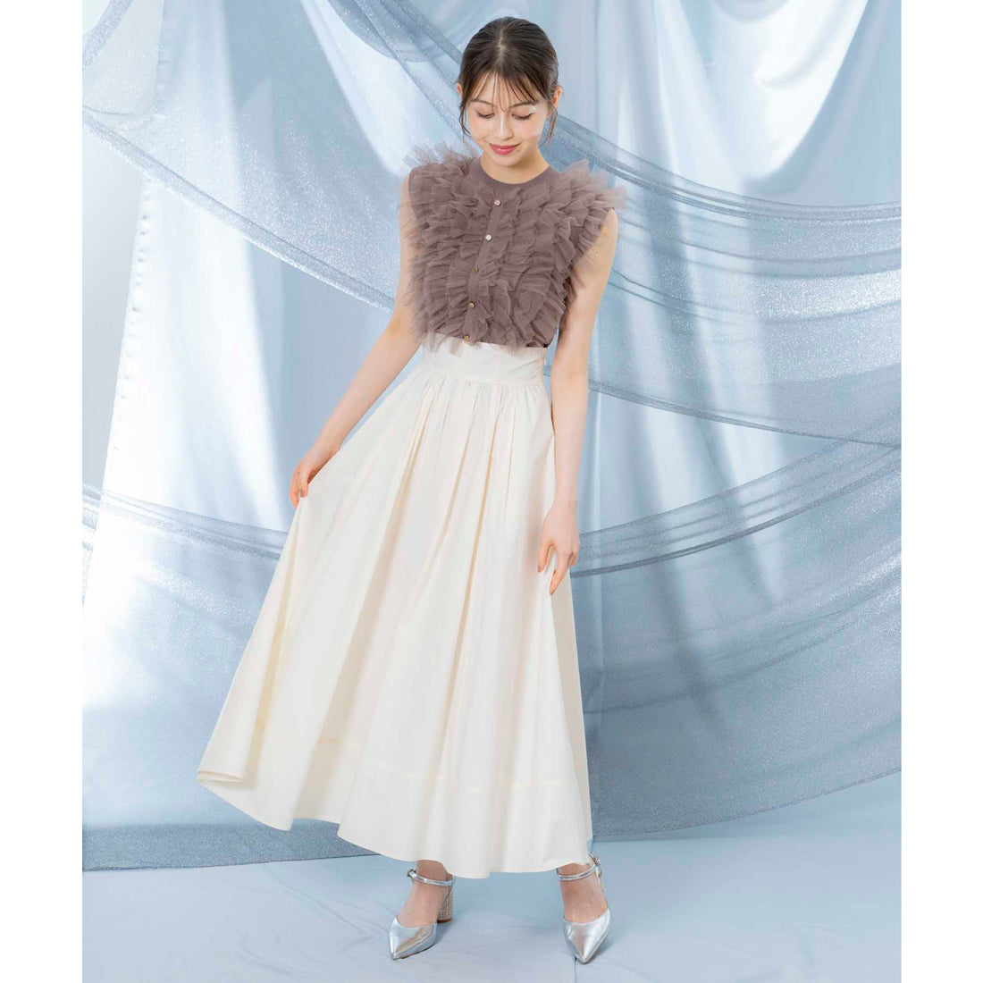 ノエラ Noela ギャザーデザインフレアスカート （ベージュ） ベージュ