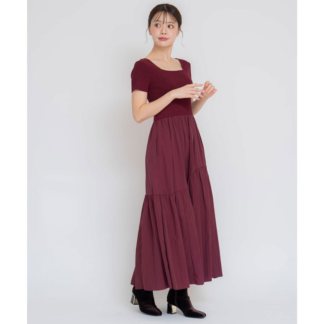 ノエラ NOELA タフタドッキングニットワンピース （ボルドー） ボルドー