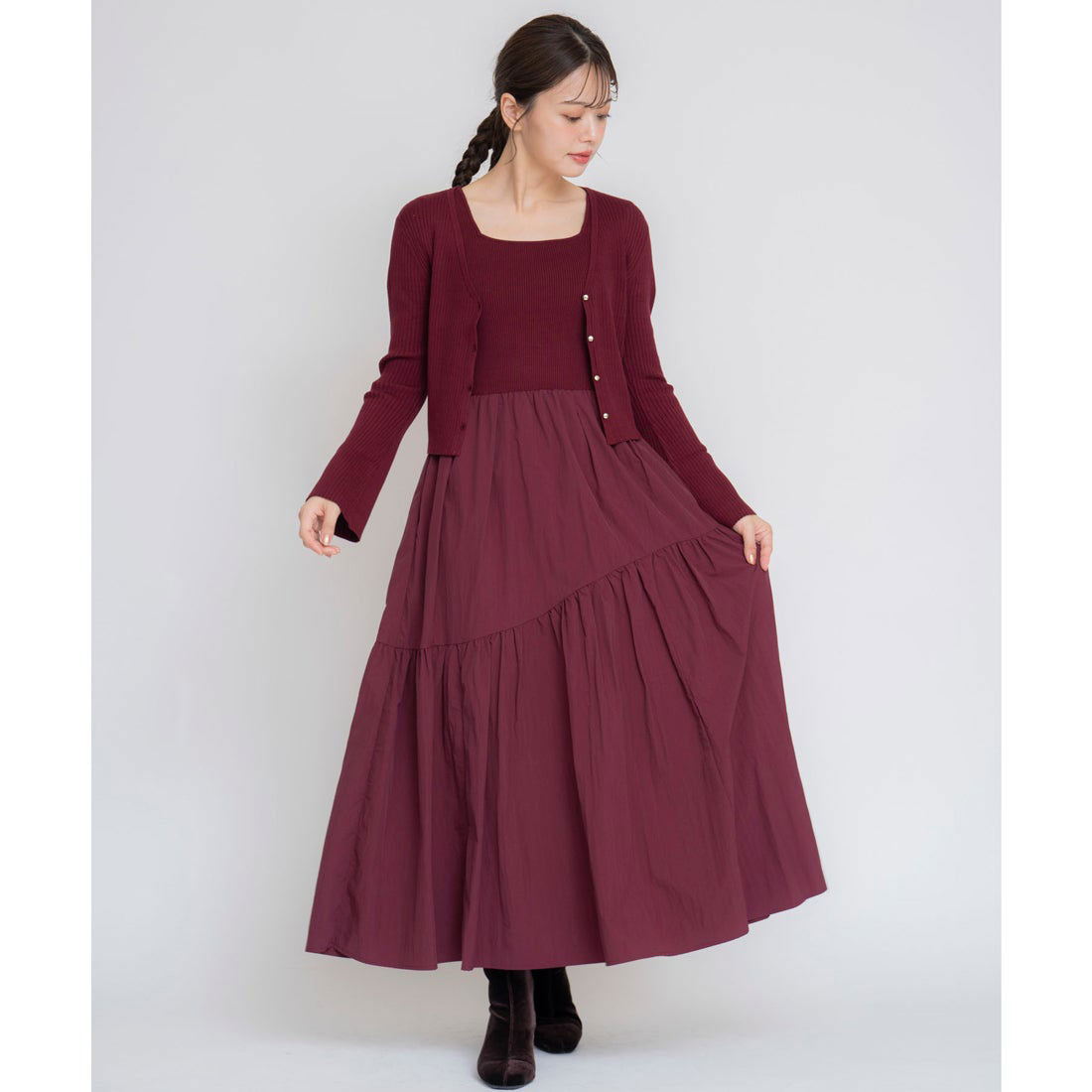 ノエラ NOELA タフタドッキングニットワンピース （ボルドー） ボルドー