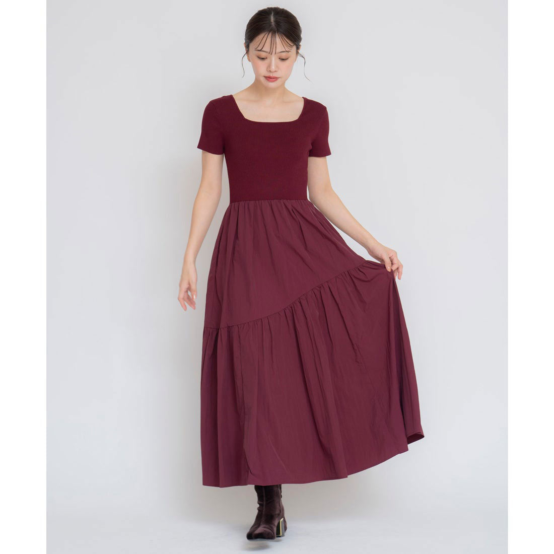 ノエラ NOELA タフタドッキングニットワンピース （ボルドー） ボルドー