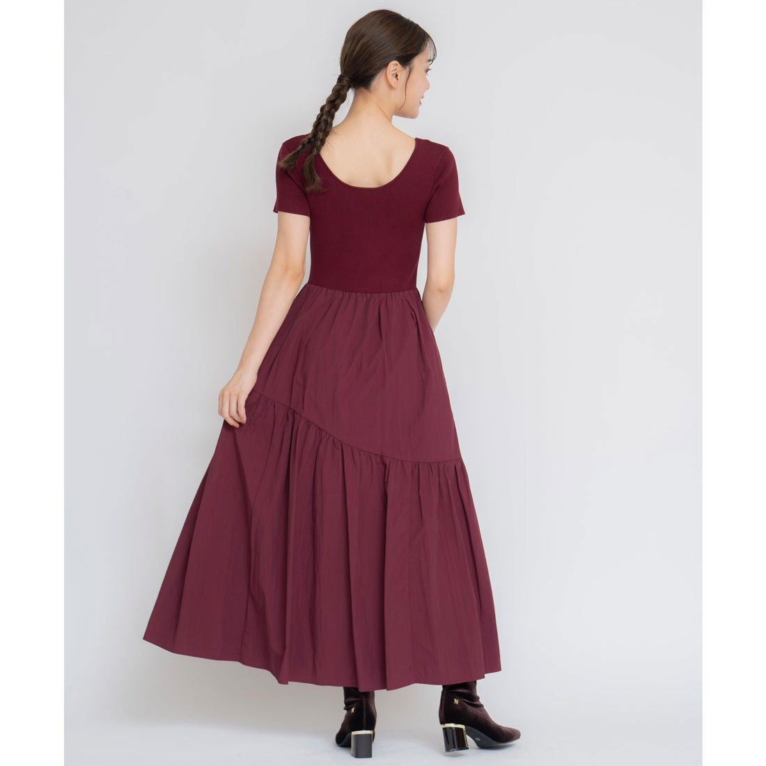 ノエラ NOELA タフタドッキングニットワンピース （ボルドー） ボルドー