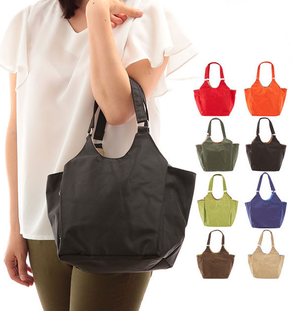 ノーブランド No Brand お散歩バッグ サブバッグ あおりポケット付き トートバッグ #3482 （アカ） アカ