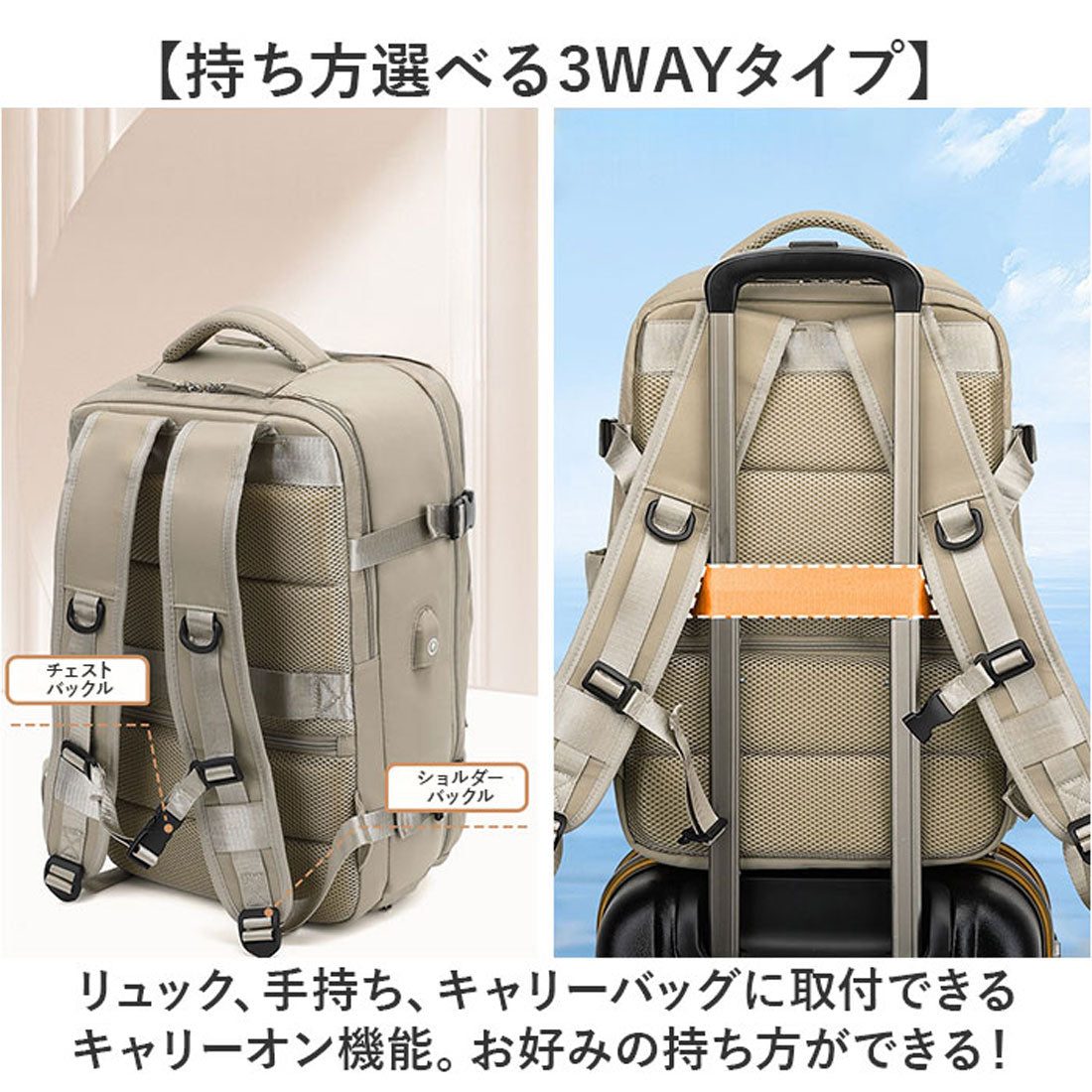 バックヤードファミリー BACKYARD FAMILY リュックサック 多機能 3way 大容量 キャリーオン 機内持ち込み （ブラウン） ブラウン