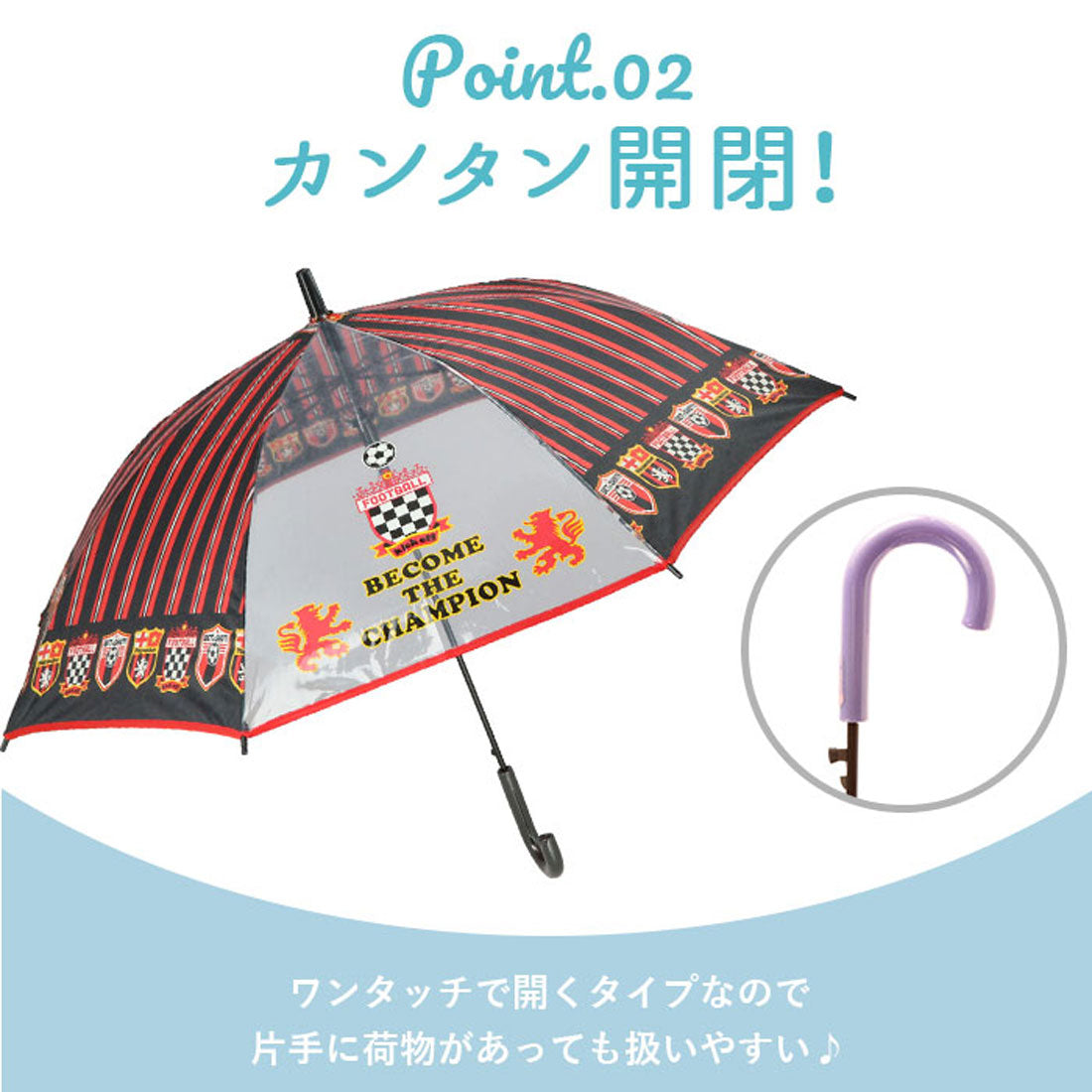 バックヤードファミリー BACKYARD FAMILY amusant sous la pluie 耐風 55cm ジュニア長傘 透明窓 （ブルー） ブルー