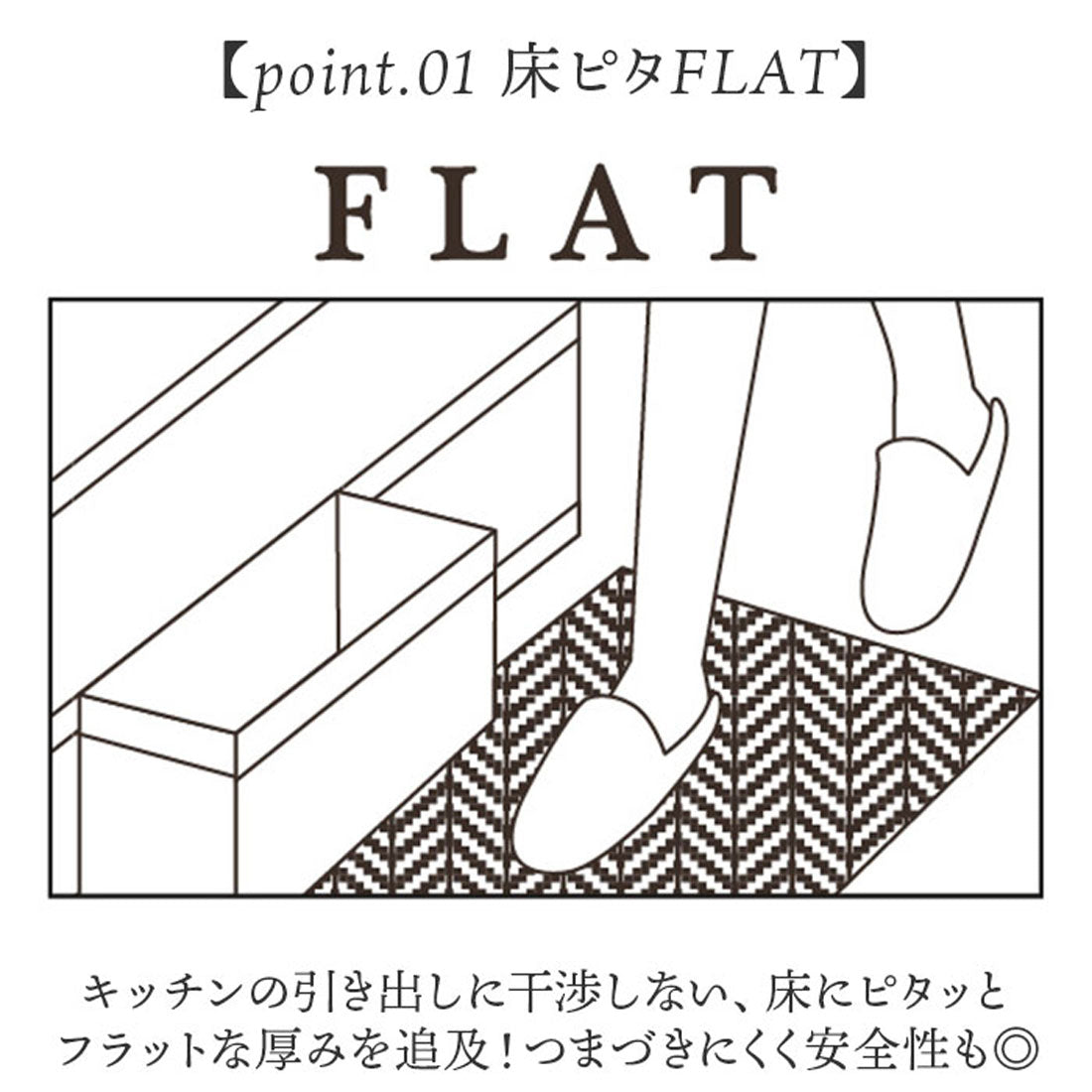 バックヤードファミリー BACKYARD FAMILY フラフィット キッチンマット ヘリンボンIV 50x180cm （ブラウン） ブラウン