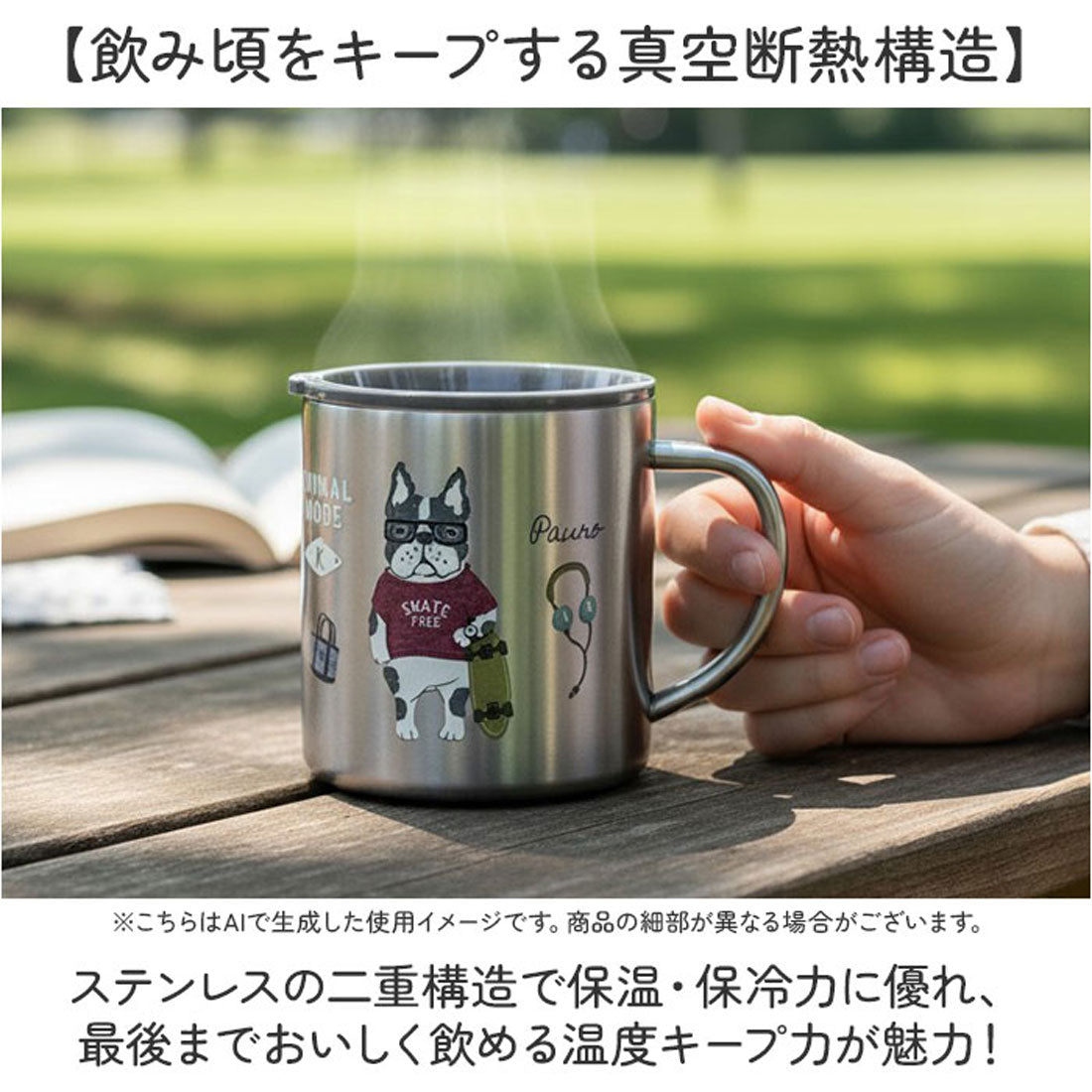 バックヤードファミリー BACKYARD FAMILY クスグッテカフェ ステンレスマグカップ 【返品不可商品】 （アニマルモード/シナモン柄） アニマルモード/シナモン柄