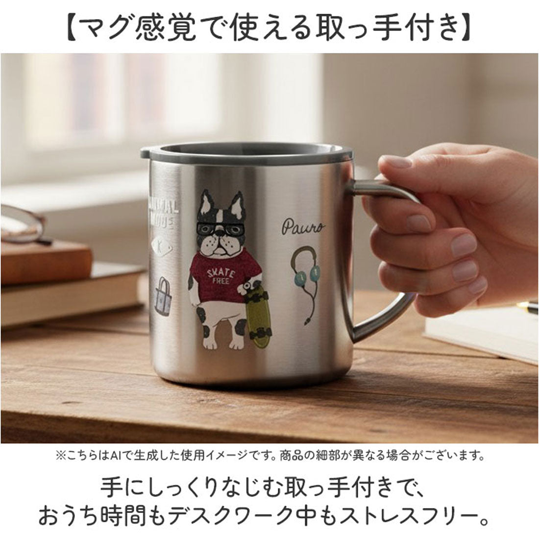 バックヤードファミリー BACKYARD FAMILY クスグッテカフェ ステンレスマグカップ 【返品不可商品】 （アニマルモード/シナモン柄） アニマルモード/シナモン柄