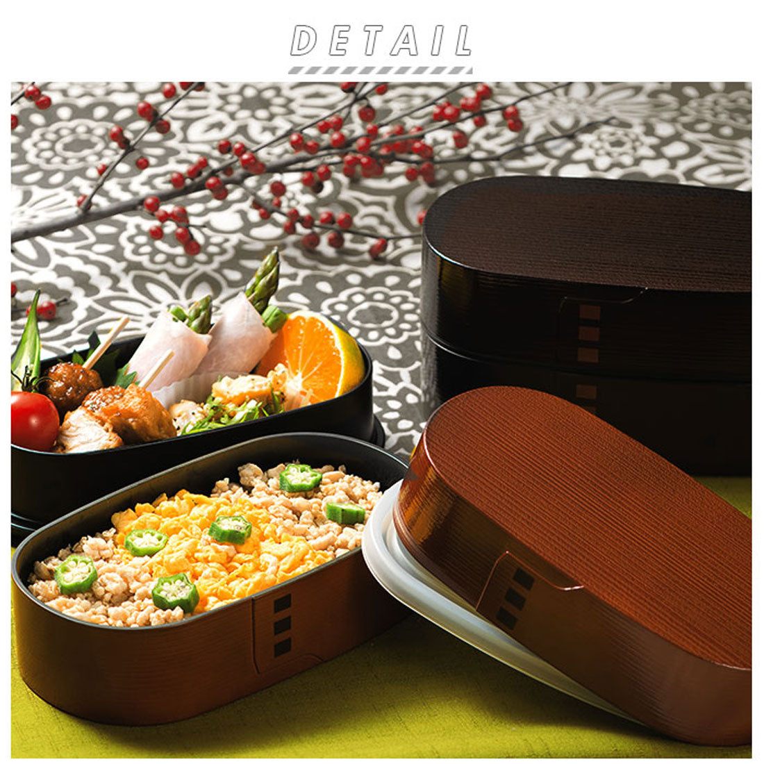 BACKYARD FAMILY Wappa-style 2-tiered lunch box, 520ml, oval [Non-returnable item]