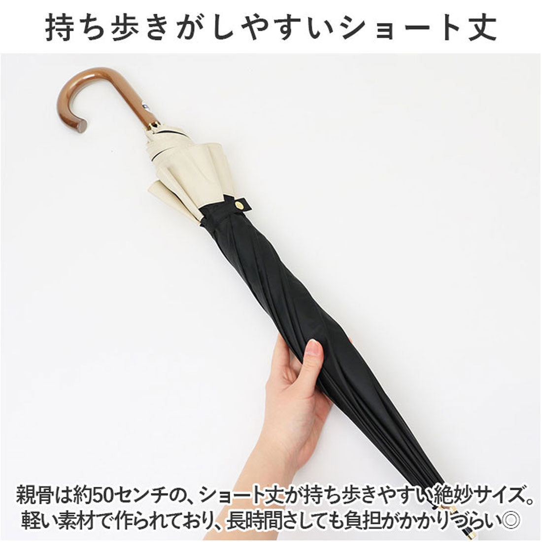 バックヤードファミリー BACKYARD FAMILY ブラックコーティング 晴雨兼用 無地切継ぎ 50cm 手開き傘 （オフホワイト） オフホワイト