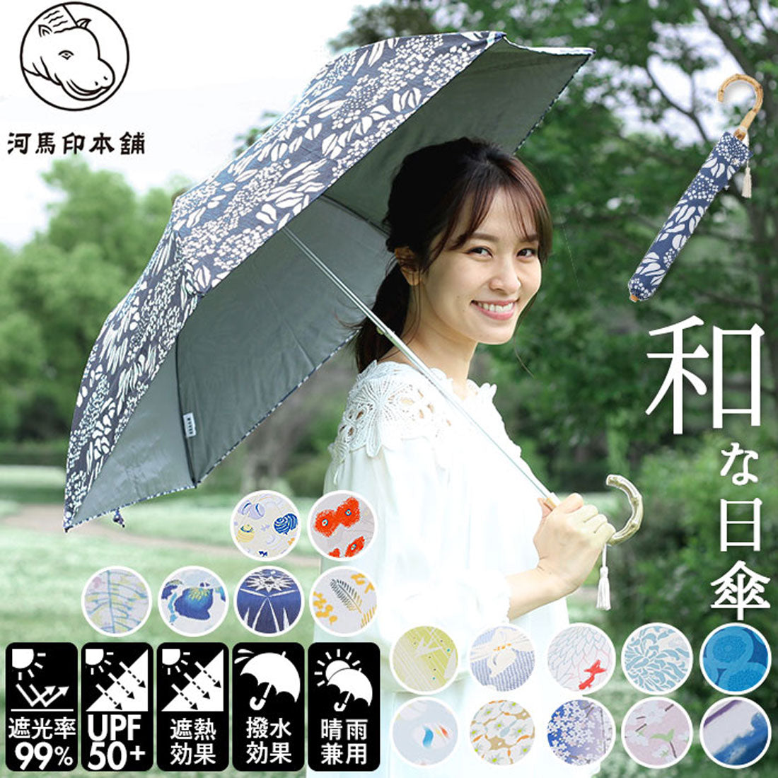 バックヤードファミリー BACKYARD FAMILY 河馬印本舗 晴雨兼用2段ミニ折りたたみ日傘 50cm （水風船(薄卵色/うすたまごいろ)） 水風船(薄卵色/うすたまごいろ)